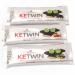 KE TWIN: Barretta proteica multilayer con cioccolato fondente e caramello.